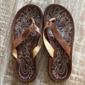COPY - Brown and Tan Flip Flops with Paisley Design